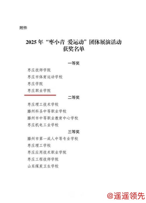 枣庄职业学院荣获“枣小青 爱运动”全市团体展演活动一等奖
